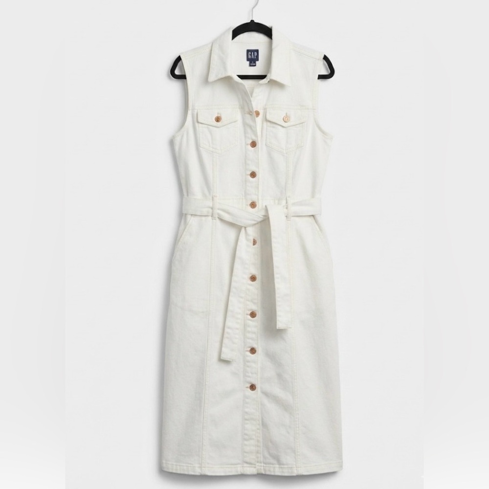 GAP White Denim Sleeveless Midi Shirt Dress Size 8